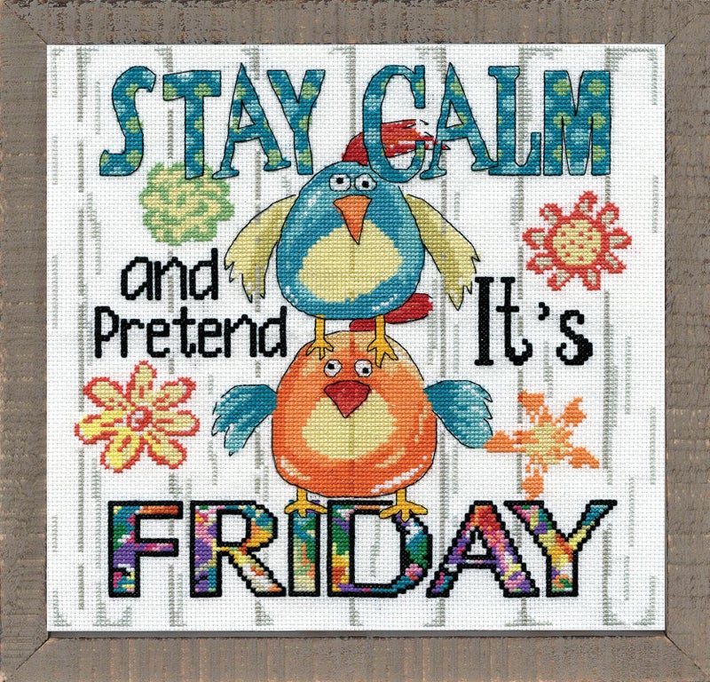 Design Works Crafts, 10"" x 10"" Counted Cross Stitch Kit, Stay Calm, White - Image 1